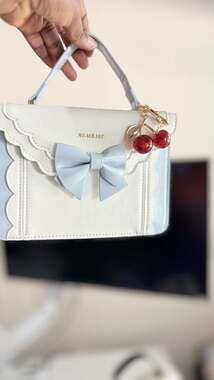MZACRAKE Lolita Style Scalloped Trim Crossbody Satchel Bag with Bow and Cherry C